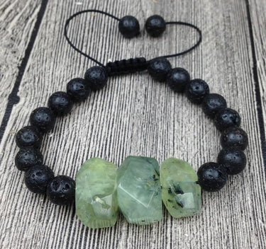 Lava & Natural Faceted Prehnite 'DREAM STONE' Bracelet